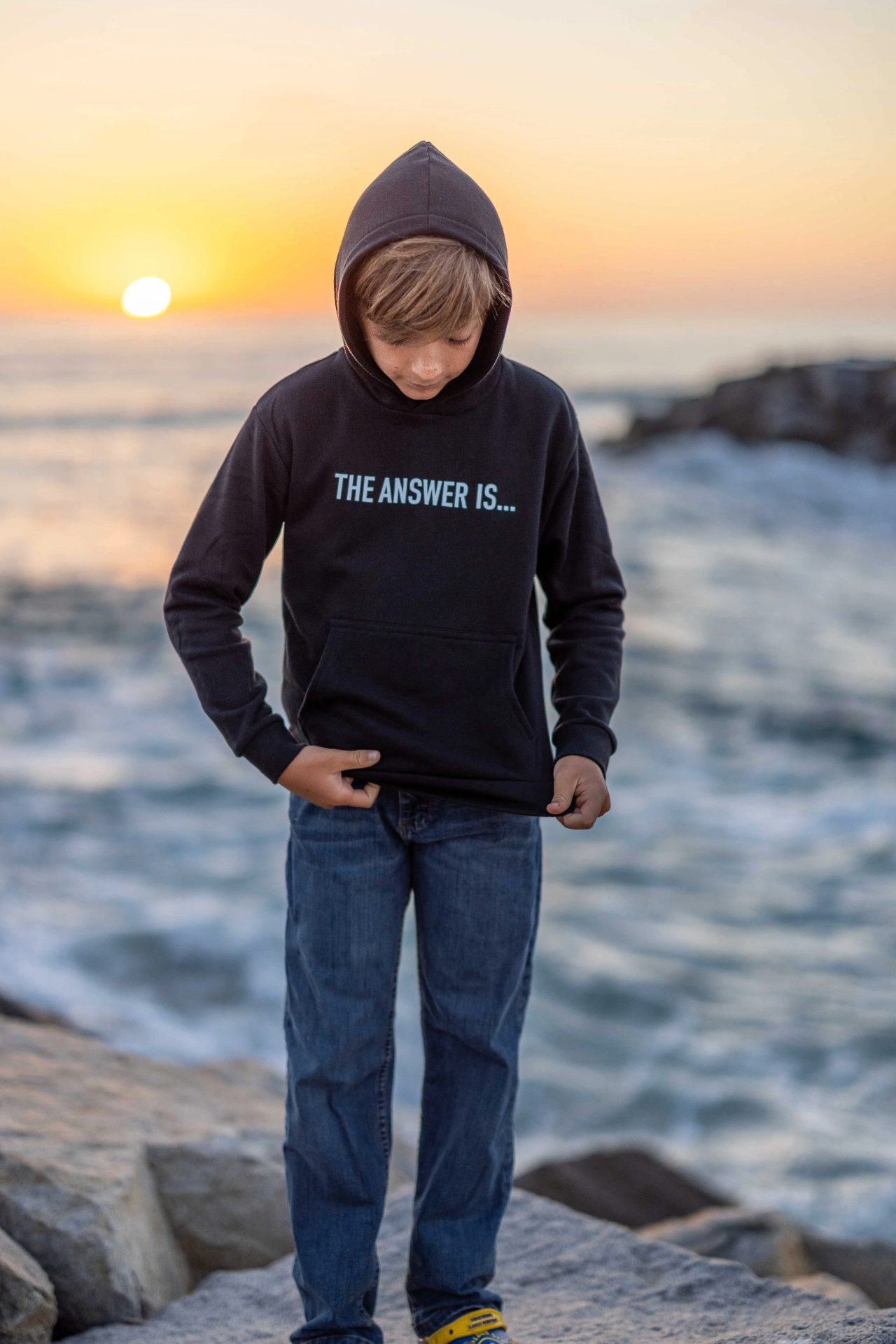 Youth Hoodie — “THE ANSWER IS…” Christian hoodie front print