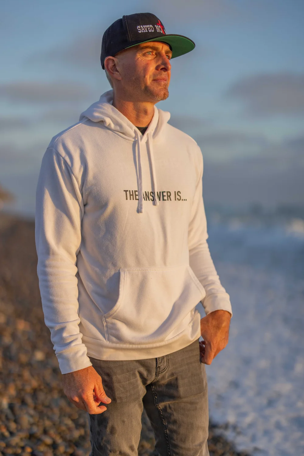 Men's Hoodie — “THE ANSWER IS…” Christian hoodie front print
