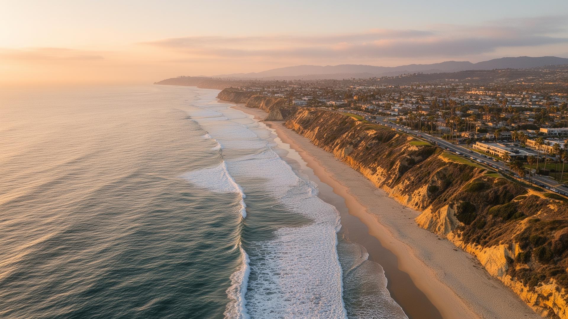 Carlsbad, California coastline at golden hour