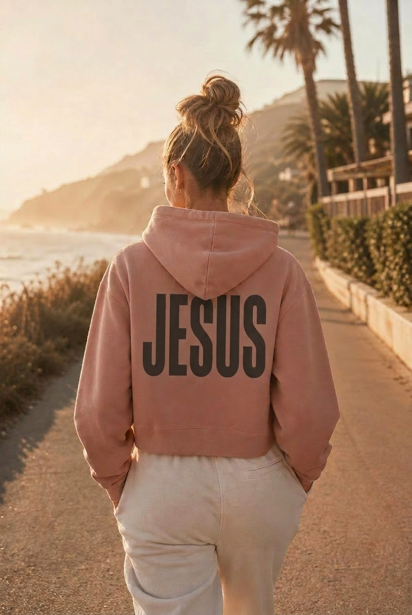 Women's Crop Hoodie — “JESUS” back print