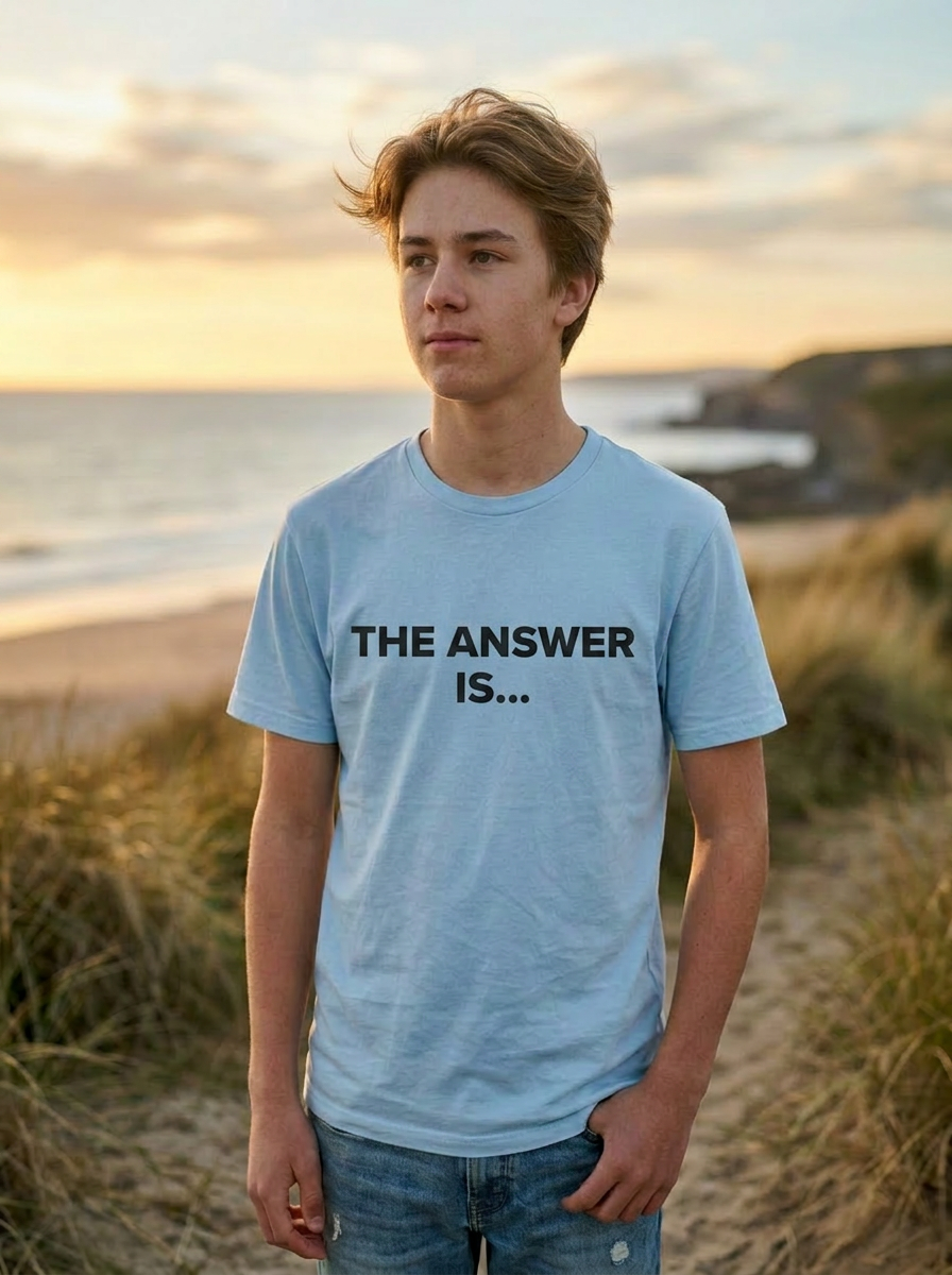 Unisex Youth Shirt — “THE ANSWER IS…” Christian shirt front print
